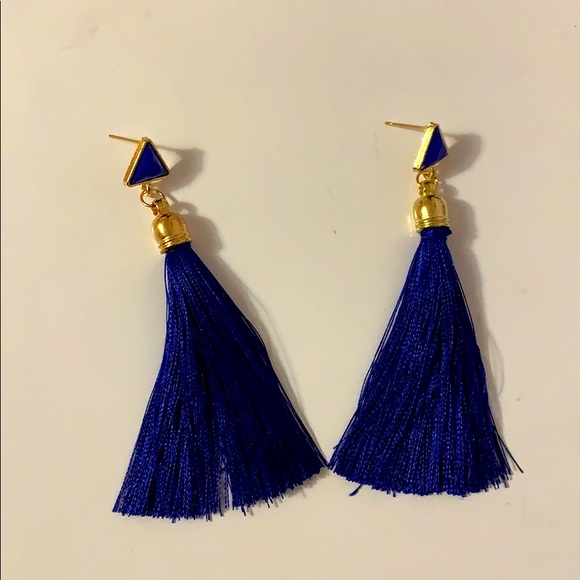 Blue and Gold Tassel Earrings - Picture 1 of 2